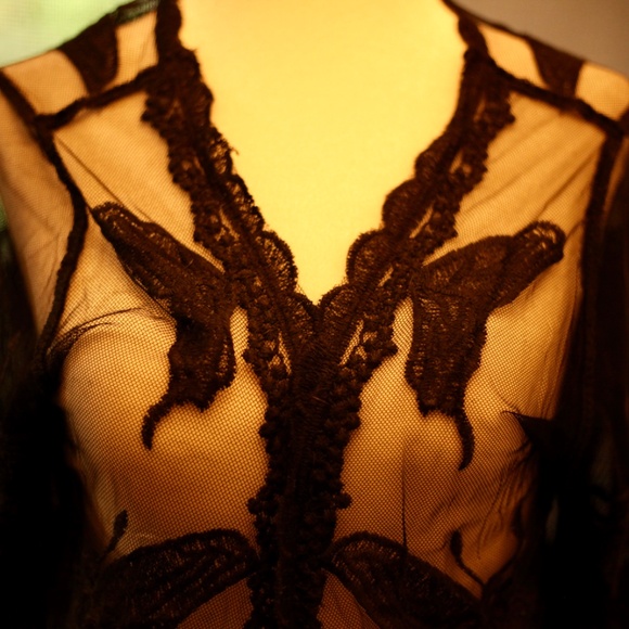 Black Butterfly Lace Cottagecore Peasant Duster Cover - Picture 3 of 7